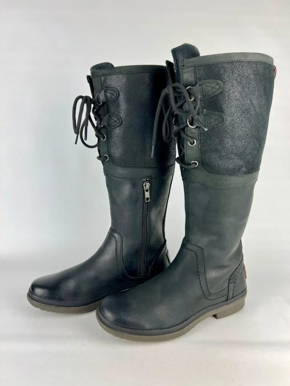Ugg Womens Elsa Tall Boots 1008438 Black Waterproof Leather Rain Winter size 6